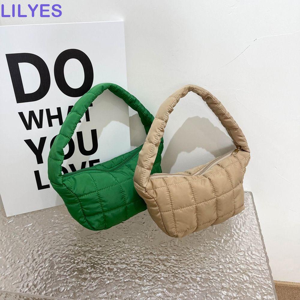 LILYES Túi Xách Đeo Vai Vải Oxford Cỡ Lớn Thêu Họa Tiết Hình Thoi Phong Cách Hàn Quốc Cho Nữ