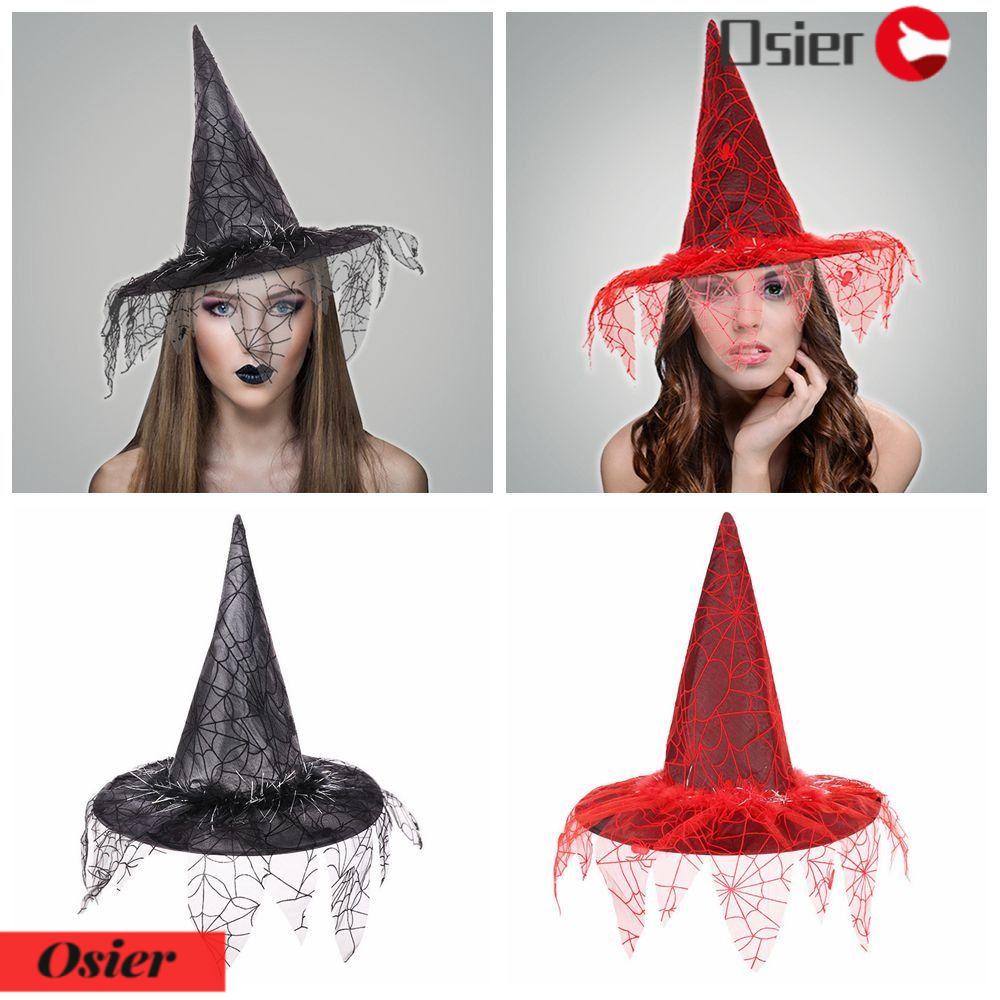OSIER1 Nón Phù Thủy Màu Đỏ Đen Trang Trí Tiệc Halloween