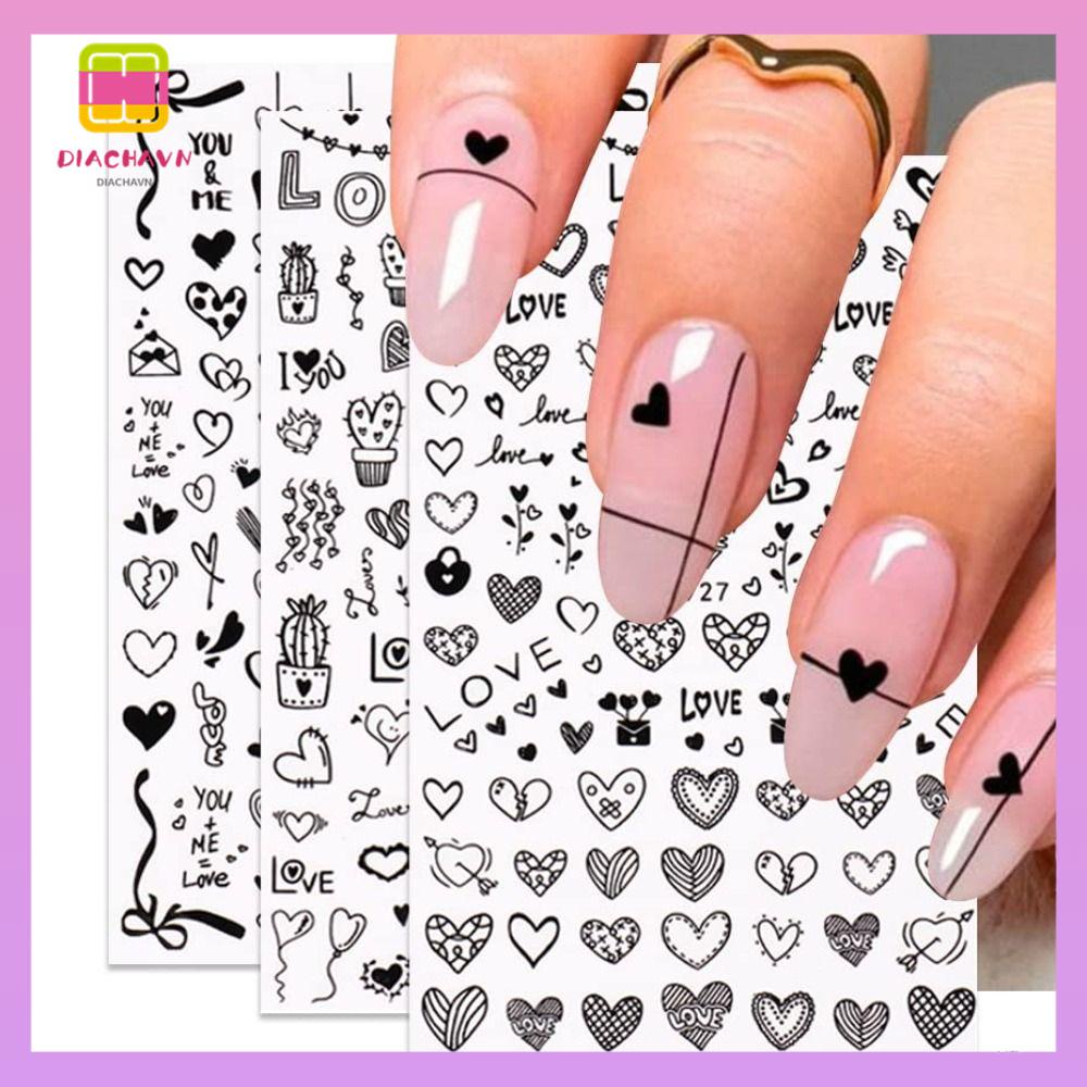 DIACHAVN Miếng Dán Trang Trí Móng Tay Tự Dính Họa Tiết Trái Tim Chữ Dễ Thương