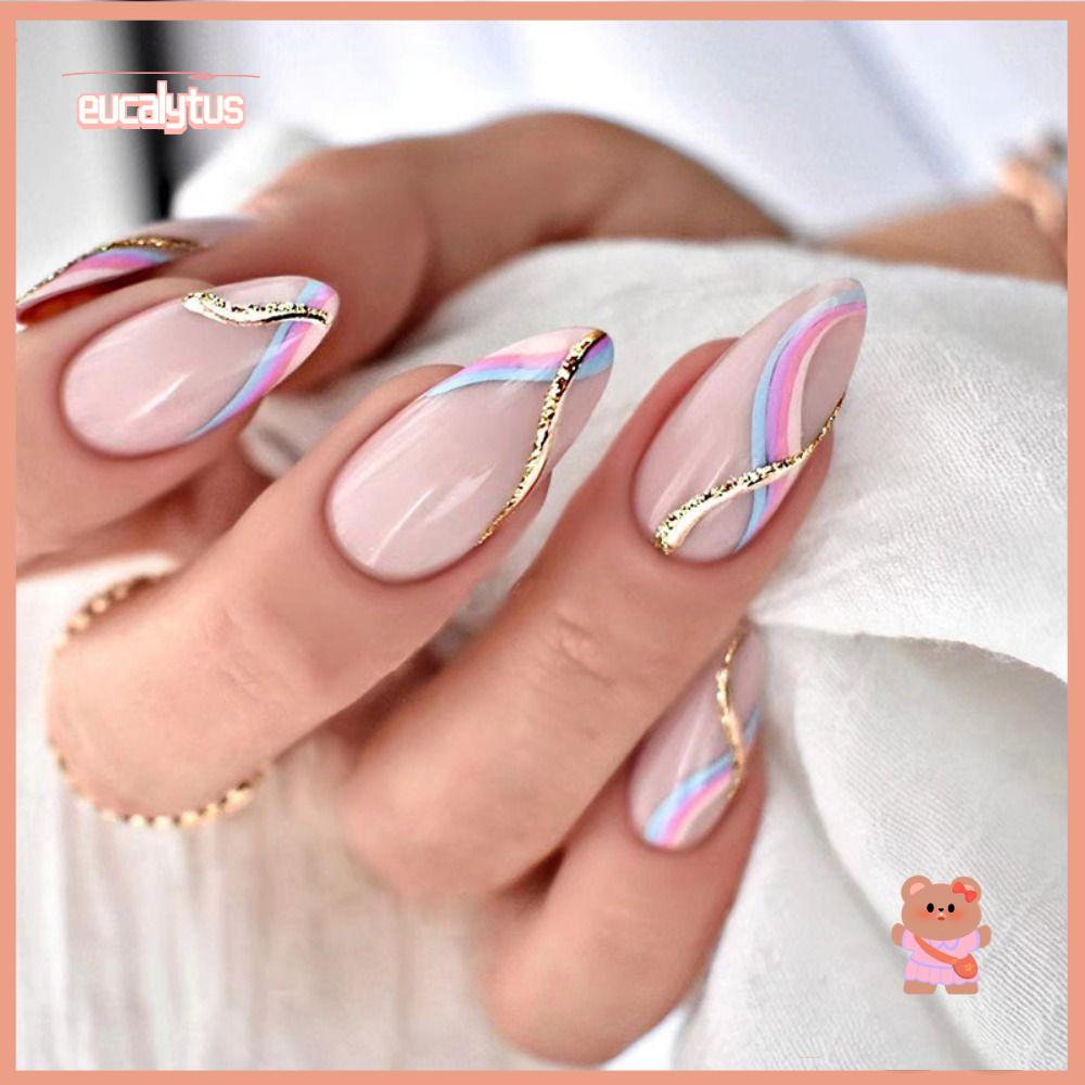 EUTUS Bộ 24 Móng Tay Giả Che Phủ Toàn Diện Màu Bạc Đính Đá Kim Cương DIY