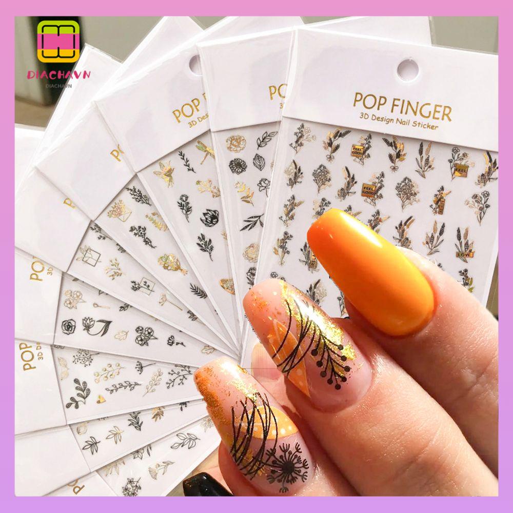 DIACHAVN Sticker Dán Móng Họa Tiết Lá Phong 3D