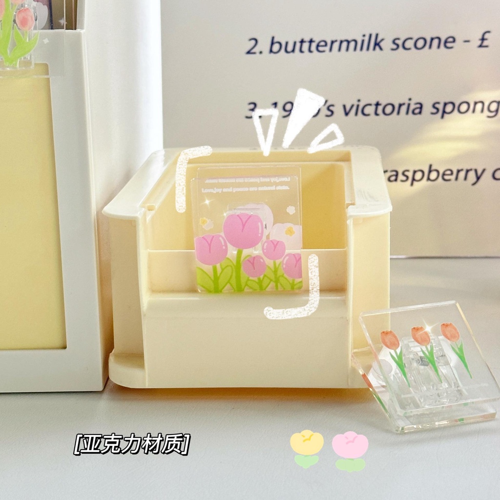 Kẹp giấy mica trong suốt hình bông hoa Tu.Lip KG01 KAMI, kẹp tài liệu