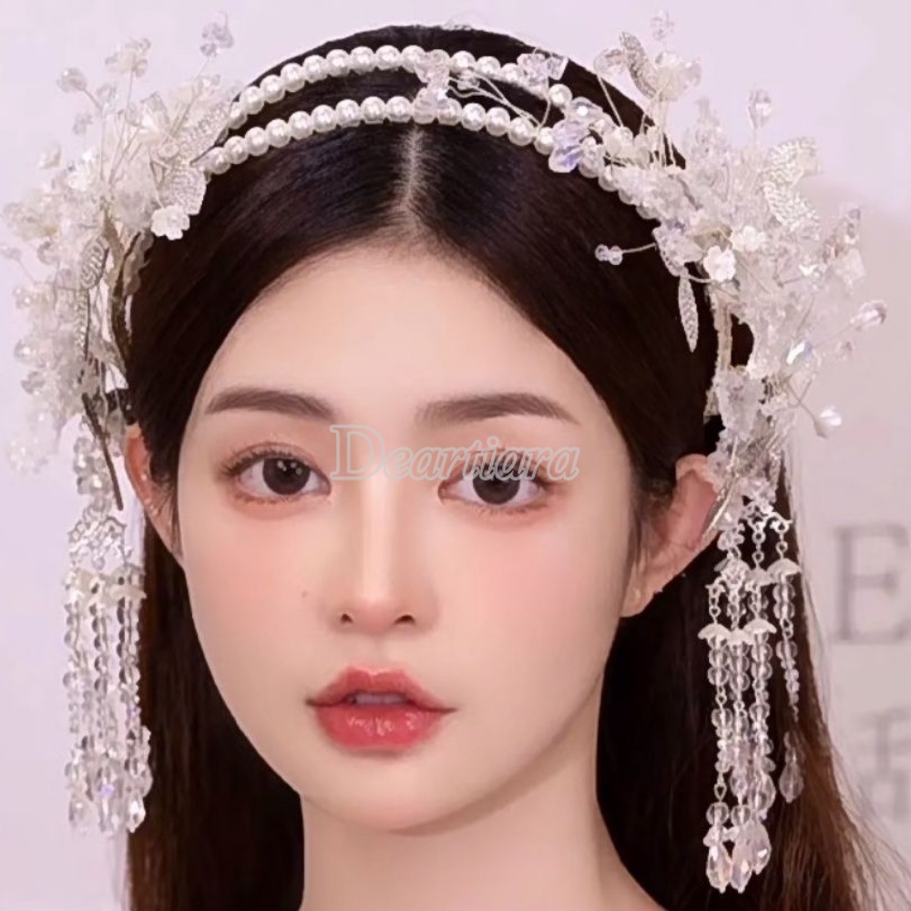 Băng Đô Cài Tóc Đính Ngọc Trai Handmade Phong Cách Hàn Quốc Cho Cô Dâu