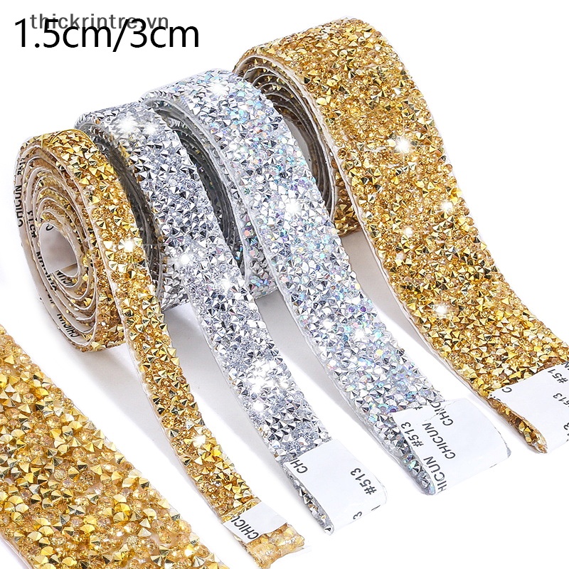 Cuộn Dây Đính Đá Resin Tự Dính Hai Mặt 15mm 30mm 1 Yard Trang Trí Quần Áo DIY