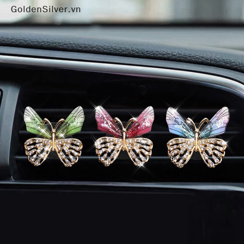 Kẹp Hình Bướm / Chuồn Chuồn Đính Đá Lấp Lánh Trang Trí Lỗ Thông Khí Xe Hơi