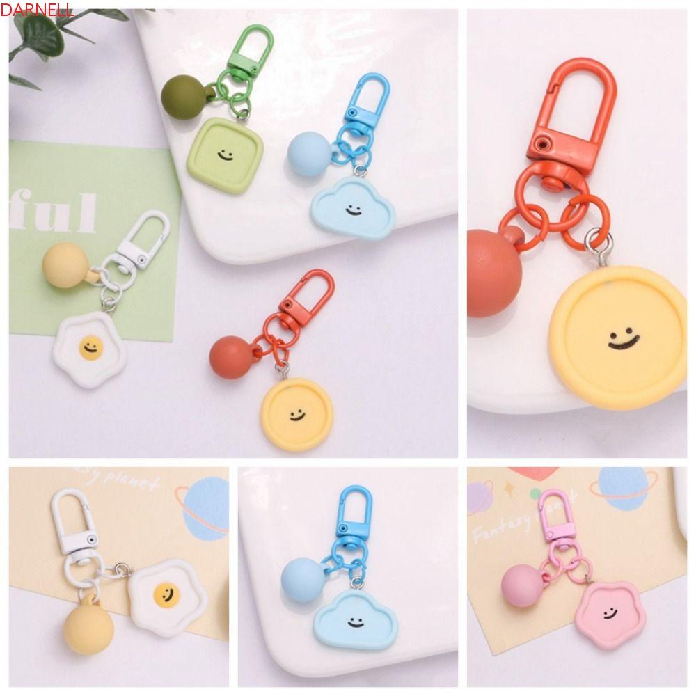DARNELL Móc Chìa Khóa Bằng Resin Hình Tròn / Mặt Cười / Hoa / Đám Mây Hoạt Hình Nhiều Màu Xinh Xắn