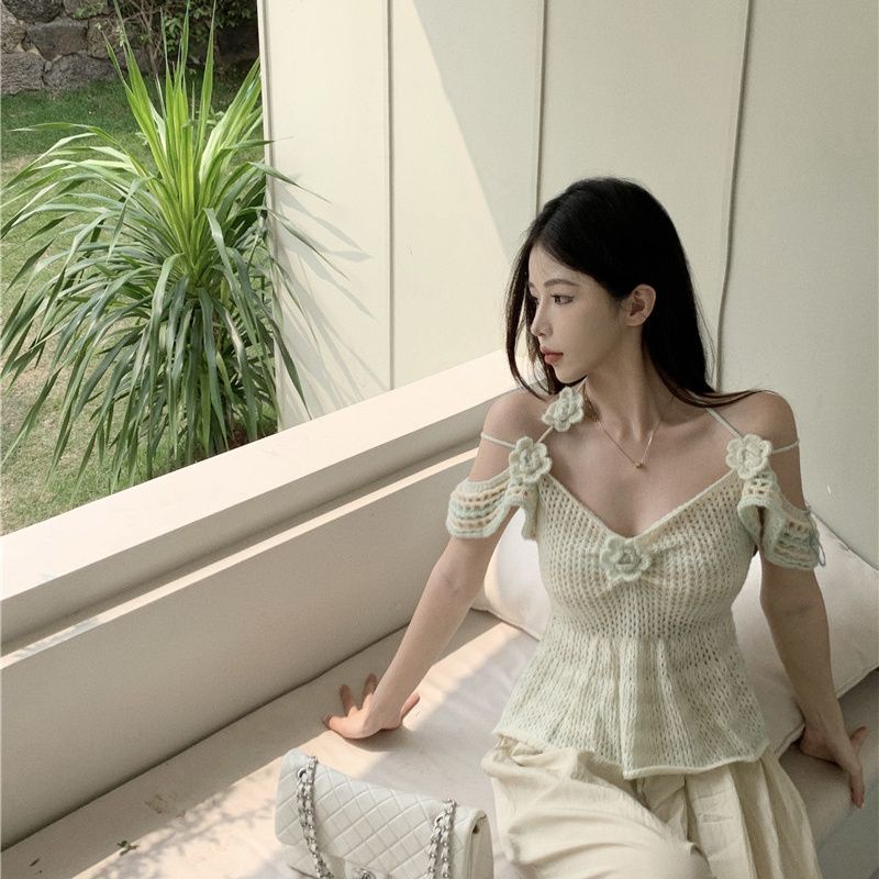 Áo Len Ngắn Hở Vai Thời Trang Mùa Hè Phong Cách Hàn Quốc Dành Cho Nữ