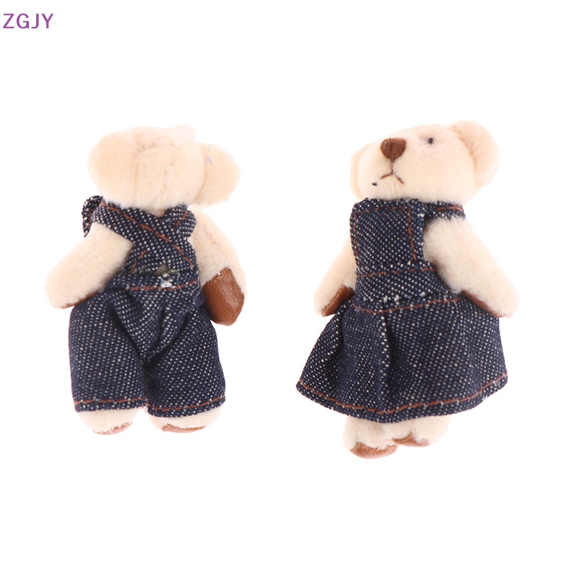 Set 2 Móc Khóa Hình Gấu / Thỏ Nhồi Bông Mềm Mại 5cm DIY Mới