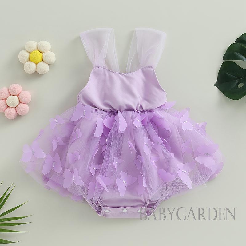 Bộ Áo Liền Quần Dạng Đầm Không Tay In Hình Bướm Dành Cho Bé Gái 0-18 Tháng Tuổi