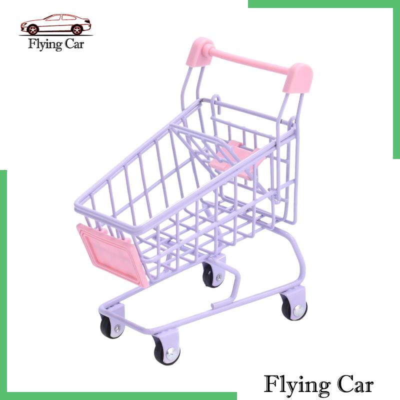 Xe Đẩy Mua Sắm Mini Trang Trí Nội Thất Nhà Búp Bê Kèm Giá Đỡ Đồ Trang