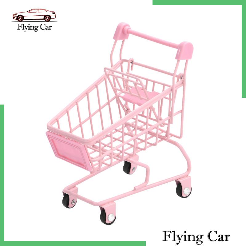 Xe Đẩy Mua Sắm Mini Trang Trí Nội Thất Nhà Búp Bê Kèm Giá Đỡ Đồ Trang
