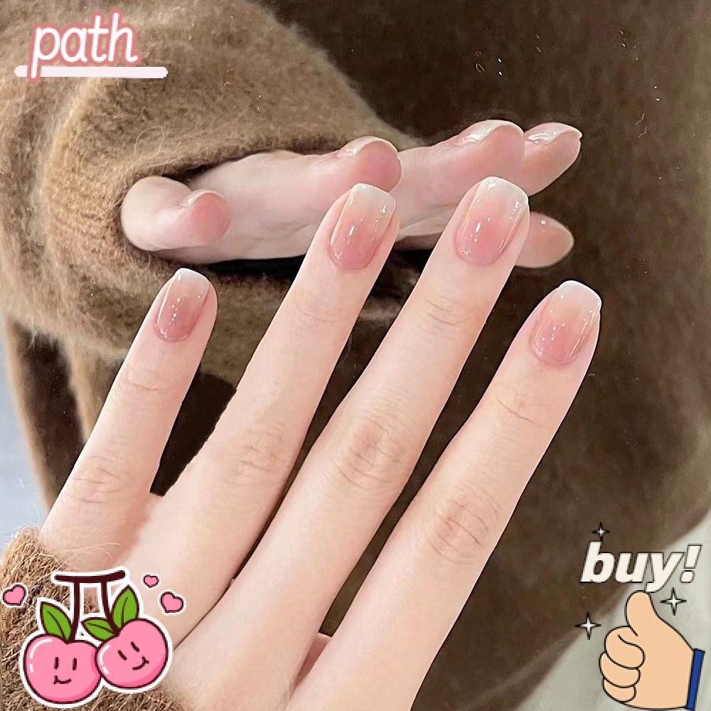 PATH Bộ 24 Móng Tay Giả Ngắn Bóng Bẩy Màu Gradient Thời Trang Cho Nữ