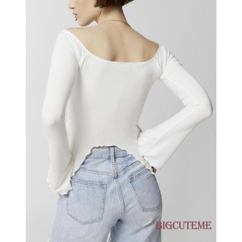 Áo Croptop Trễ Vai Tay Dài Màu Sắc Thời Trang Cho Nữ