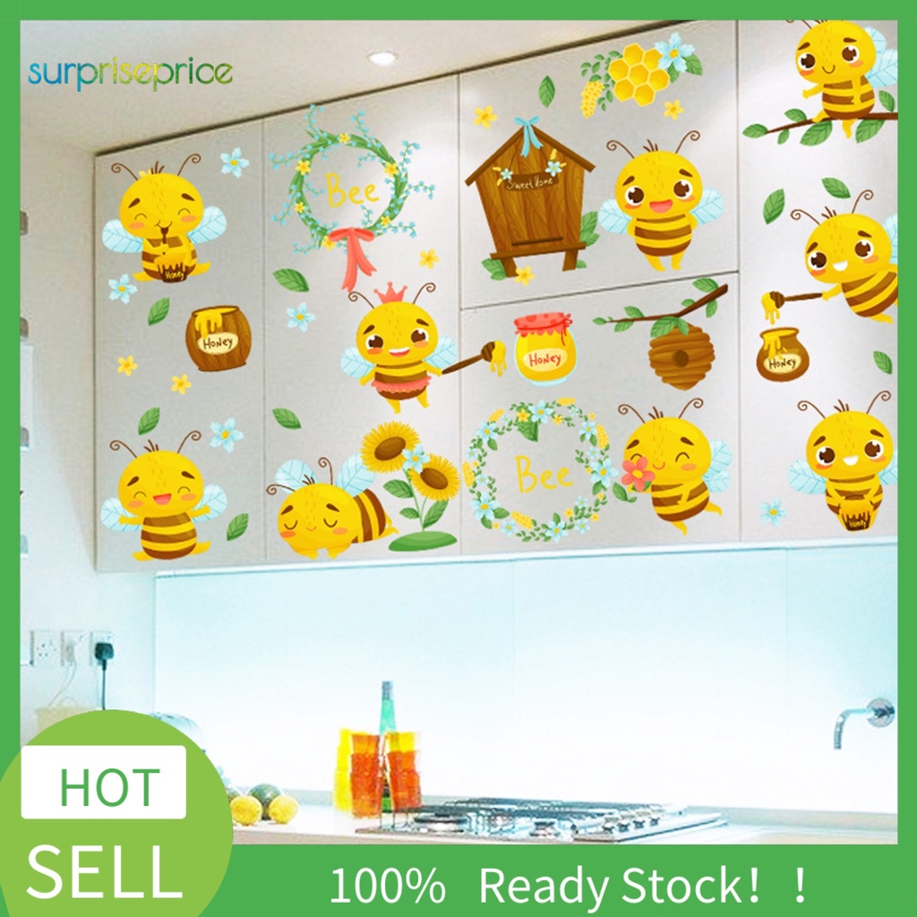 Set 2 Miếng Dán Tường Bằng PVC Chống Nước Tự Dính Họa Tiết Chú Ong Trang Trí Nhà Cửa