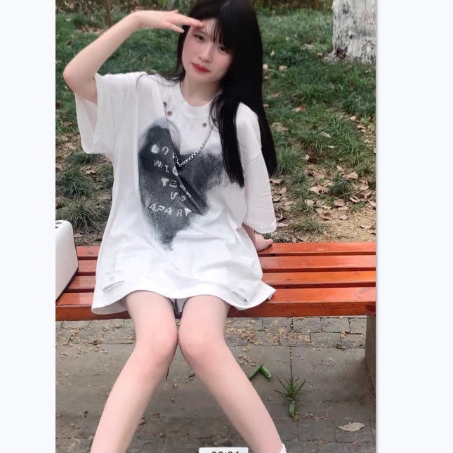 Áo Thun Ngắn Tay Phối Dây Xích Thời Trang Mùa Hè Giản Dị Dành Cho Nữ Sinh