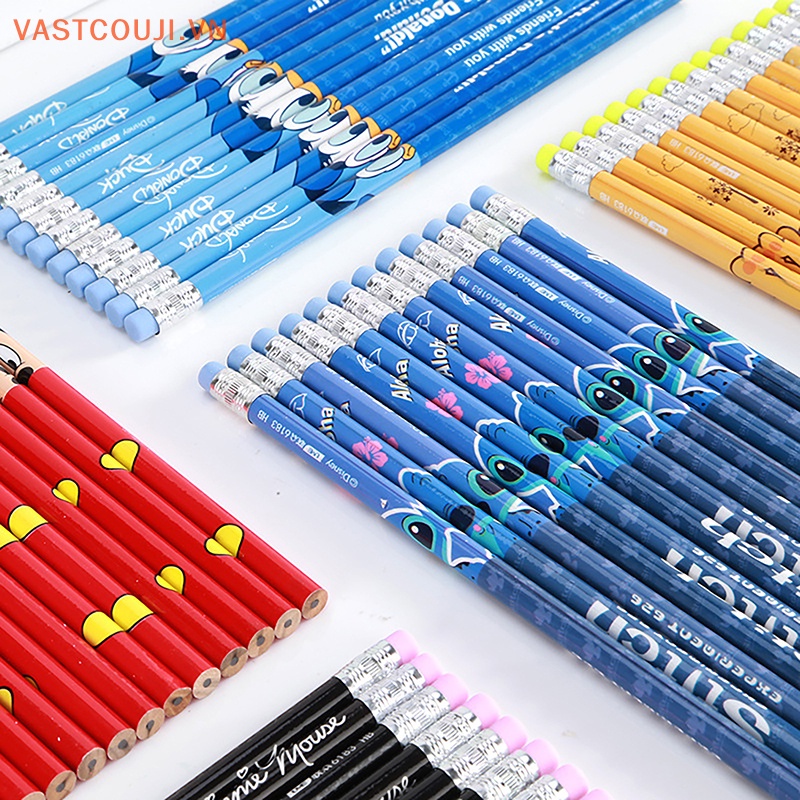 DISNEY Set 12 Bút Chì Tròn Shi Dizai Hb Họa Tiết Chuột Mickey Minnie Dễ Thương Dùng Làm Quà Tặng Cho Bé