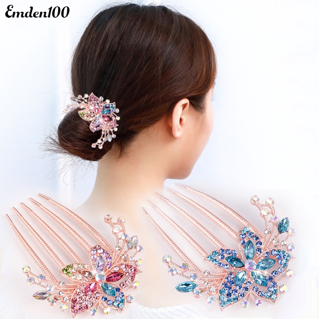 Lược Cài Tóc Đính Đá Hình Hoa Lá Xinh Xắn Cho Nữ