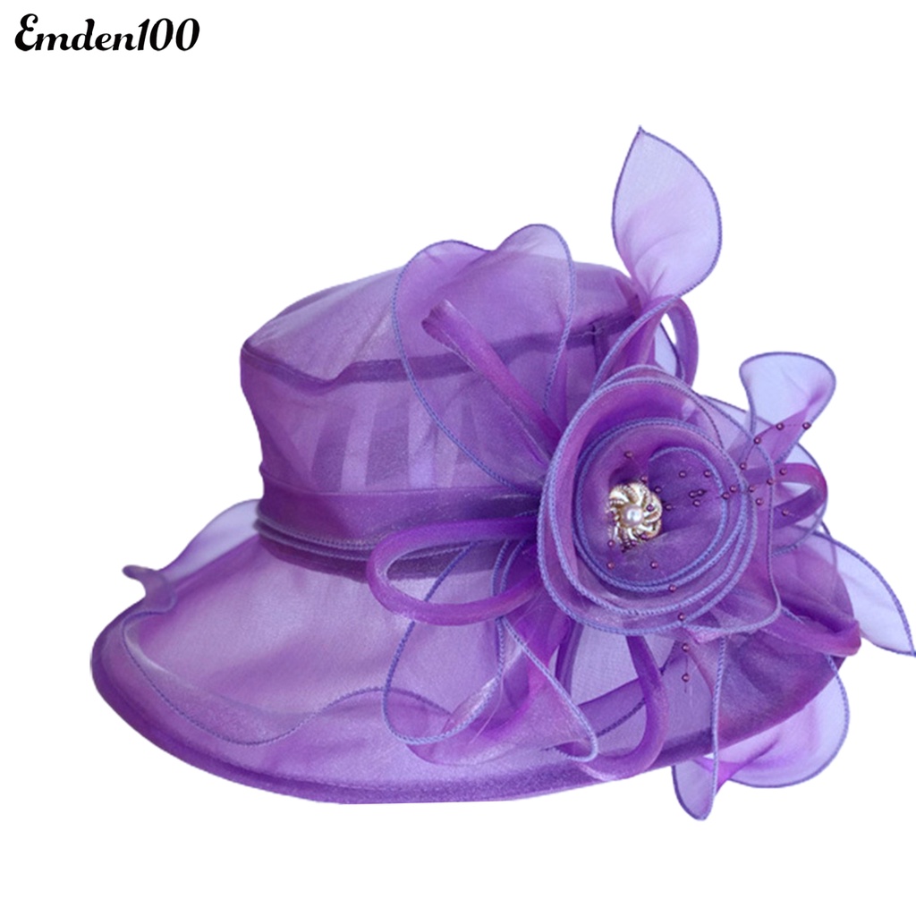 Mũ Vành Rộng Chống Nắng Đính Hoa Phối Lưới Thời Trang Đi Biển Cho Nữ