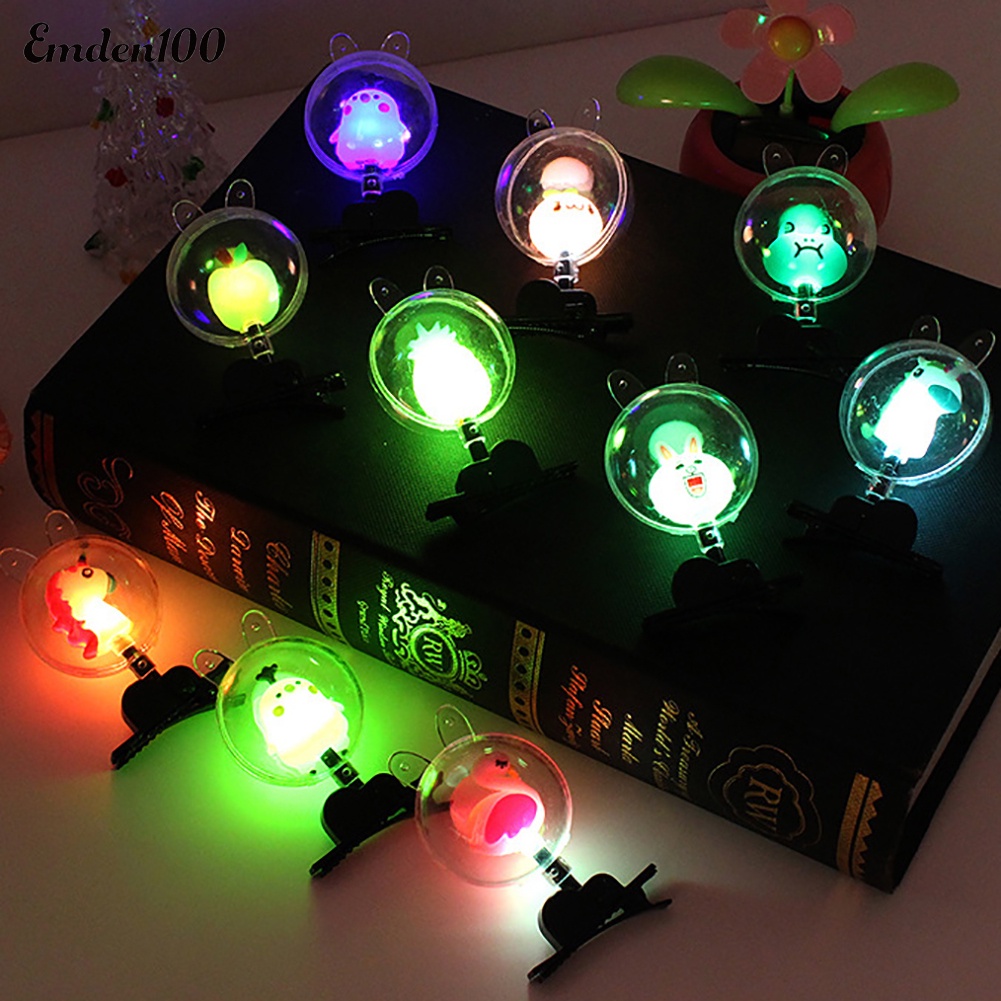 Kẹp Tóc Hình Búp Bê Hoạt Hình Có Đèn LED Trong Suốt