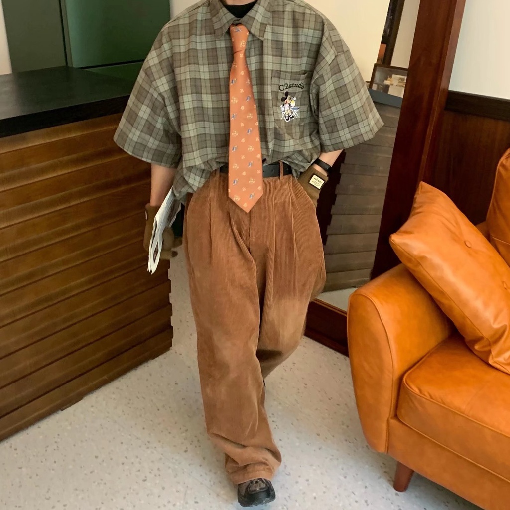 Áo Sơ Mi Tay Dài Dáng Rộng Họa Tiết Kẻ Sọc Màu Xanh Lá Phong Cách Hàn Quốc Thời Trang Mùa Hè Cho Nam