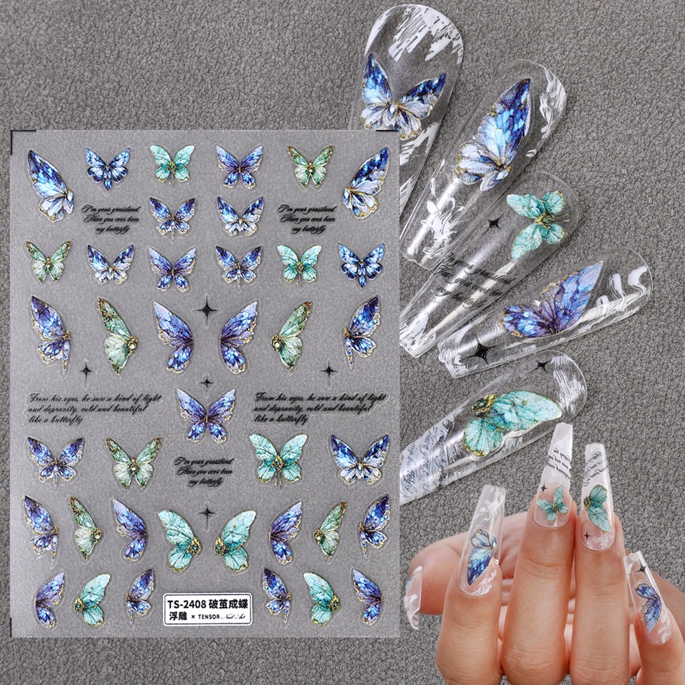 1 Tấm Miếng Dán Trang Trí Móng Tay Hình Bướm Ba Chiều DIY