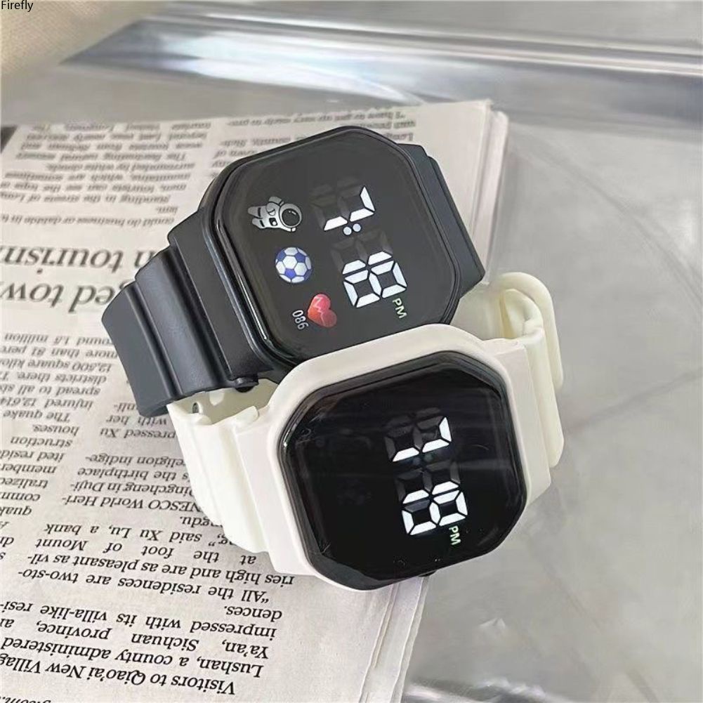 coza 【ready To Ship】 Ins Square Led Digital Watch With Silicone Strap Student Sports Watch Unisex