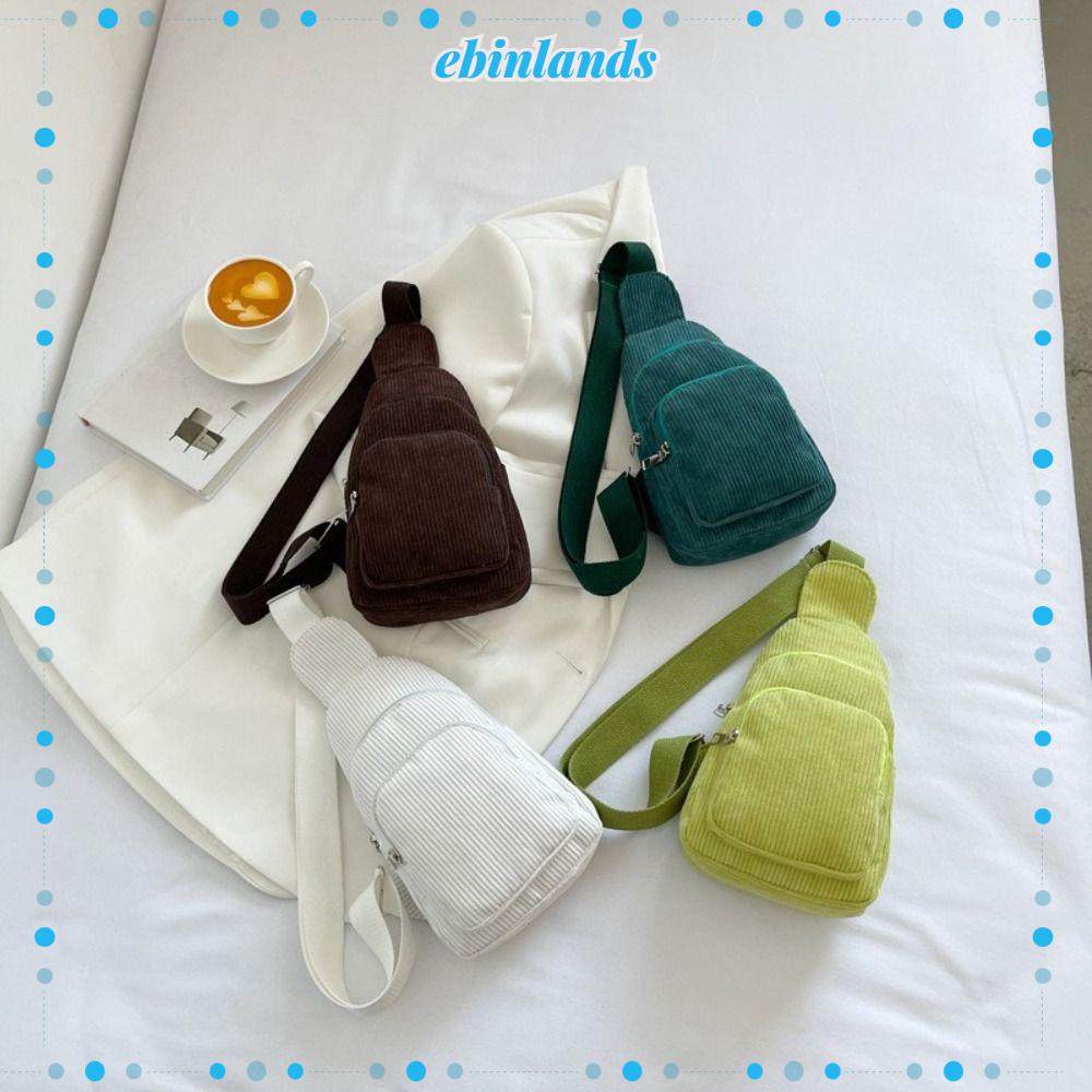 EBINLANDS Túi Đeo Chéo Ngực / Thắt Lưng Bằng Vải Nhung Có Khóa Kéo Màu Sắc Trơn Phong Cách Vintage Hàn Quốc Dành Cho Nữ
