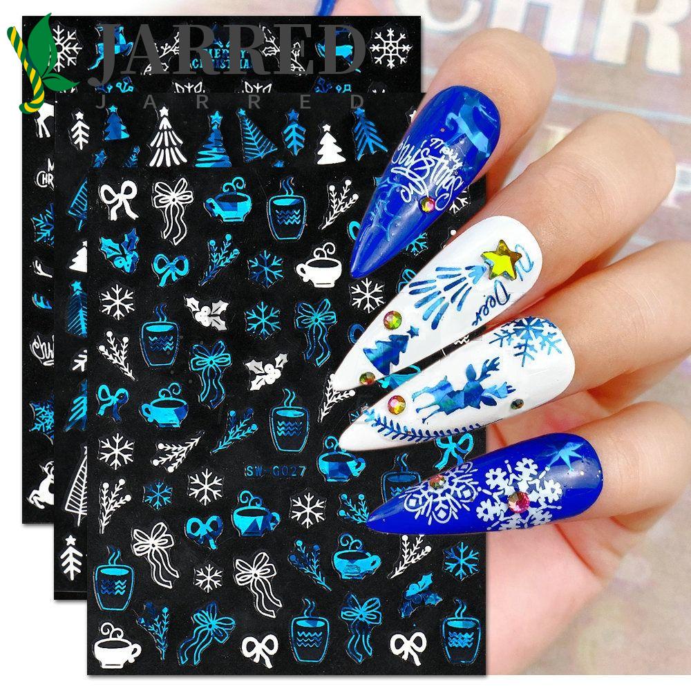 JARRED Miếng Dán Trang Trí Móng Tay Hình Người Tuyết / Nai Sừng Tấm Lấp Lánh DIY