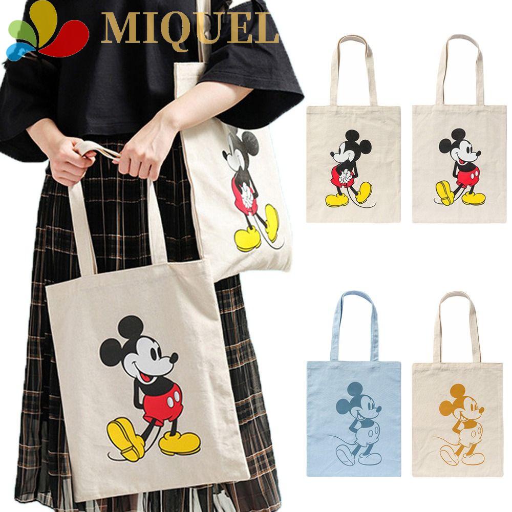 MIQUEL Túi Xách Canvas Sức Chứa Lớn Họa Tiết Chuột Mickey Hoạt Hình