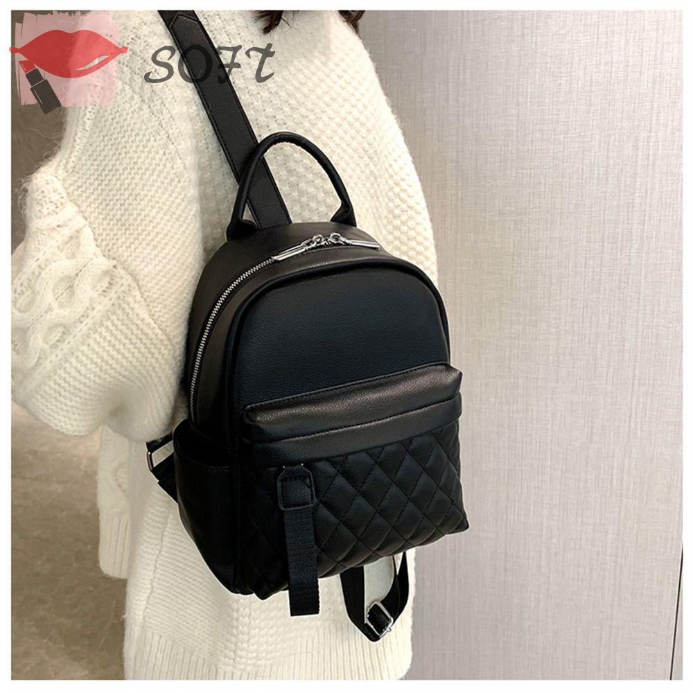 SOFTNESS Ba Lô Da PU Thêu Họa Tiết Hình Học Đa Năng Sức Chứa Lớn Thời Trang Cho Nữ