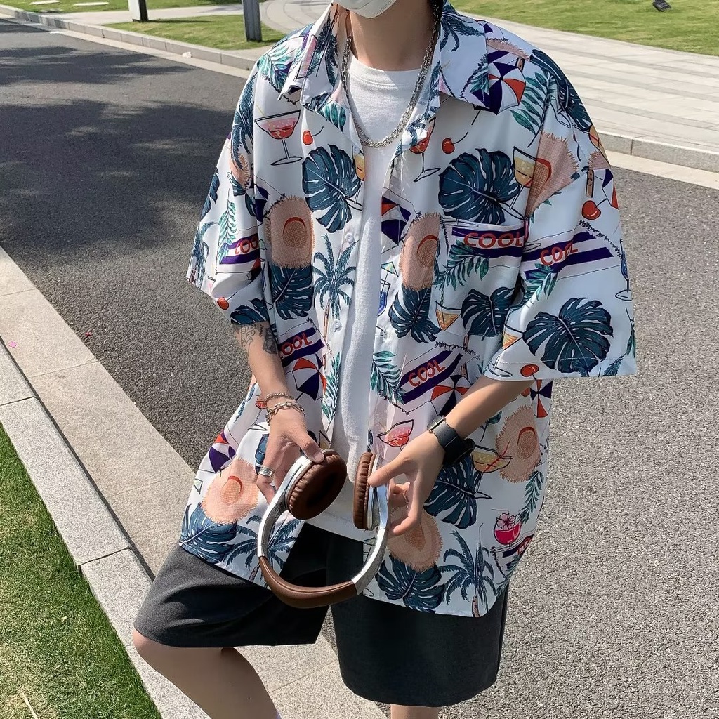 Áo Sơ Mi Ngắn Tay In Hoa Thời Trang Đi Biển Mùa Hè Cho Nam