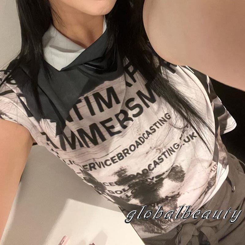 Áo Croptop Tay Ngắn In Chữ Phong Cách Vintage Thời Trang Mùa Hè Cho Nữ