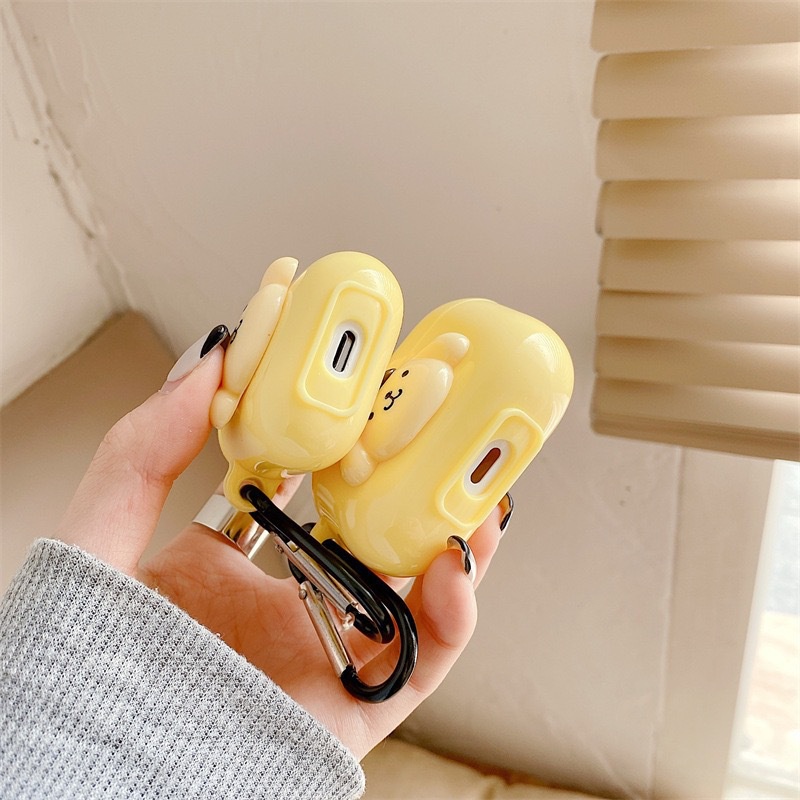 Vỏ Bảo Vệ Hộp Sạc Tai Nghe Bluetooth Airpods 1 2 3 PRO PRO2 Bằng TPU Dẻo Hình Chú Chó Tai Dài Màu Vàng Dễ Thương