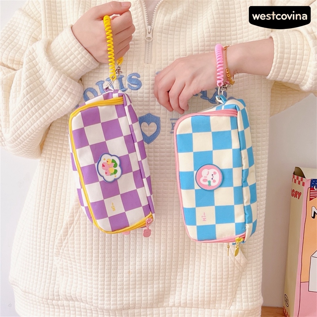 [WSTN]✎Hộp Đựng Bút Họa Tiết Kẻ Ô Dày Dặn Chống Bụi Bẩn Tiện Dụng Cho Trường Học