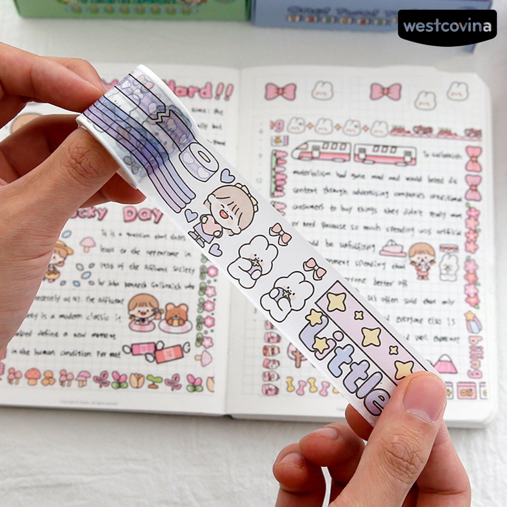 [WSTN]✎1 Bộ Băng Keo Giấy Washi Tự Dính Họa Tiết Hoạt Hình Dễ Thương DIY