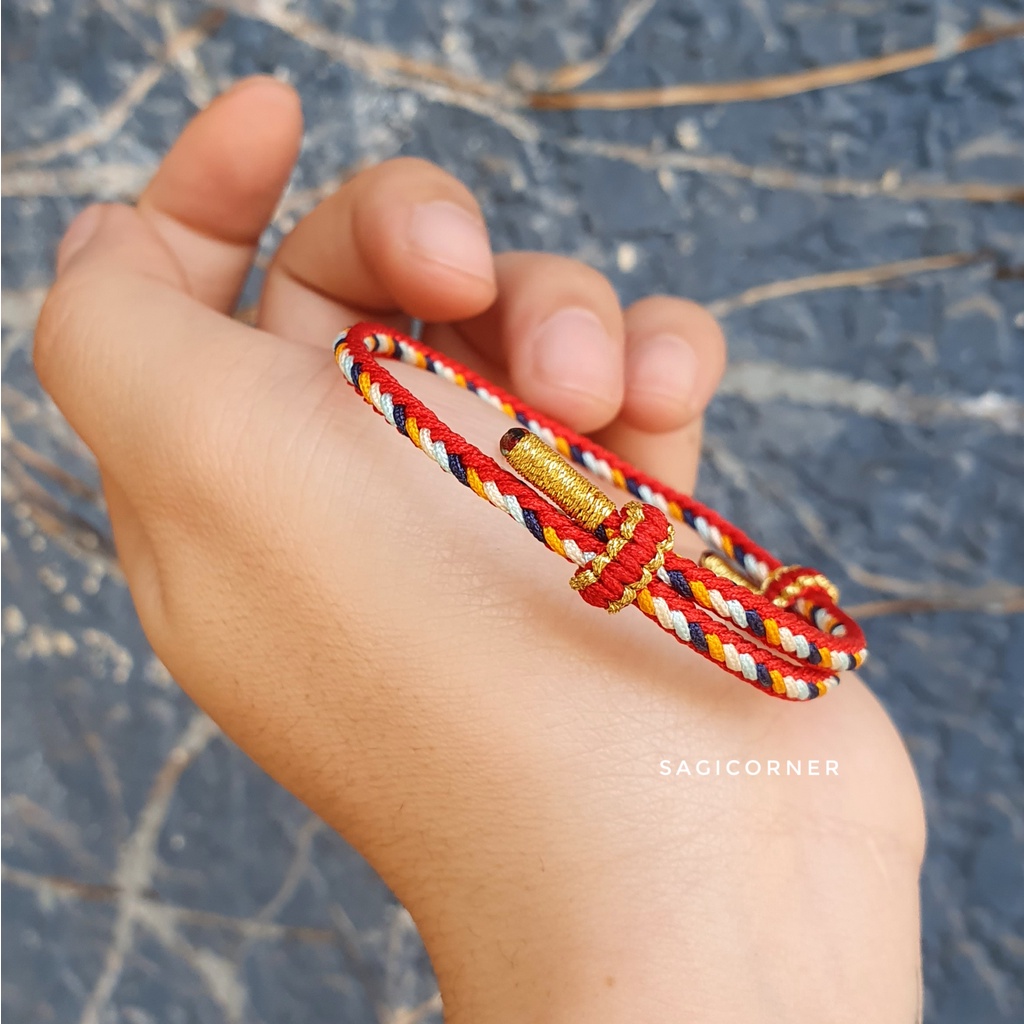 Vòng tay may mắn chỉ đỏ + xanh biển, vàng cam | Vòng ngũ sắc handmade