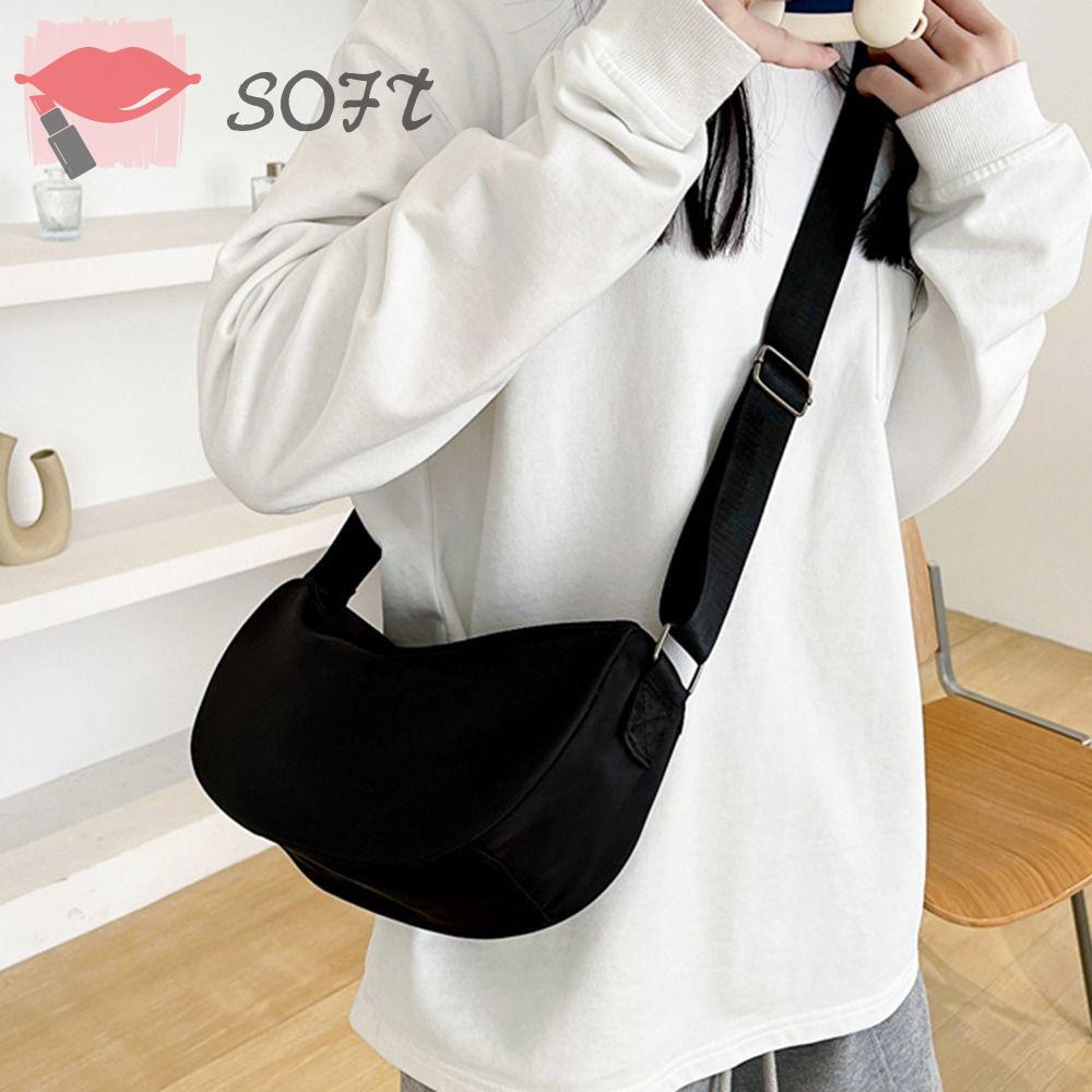 SOFTNESS Túi Đeo Vai Bằng Nylon Màu Trơn Thời Trang Dành Cho Nữ