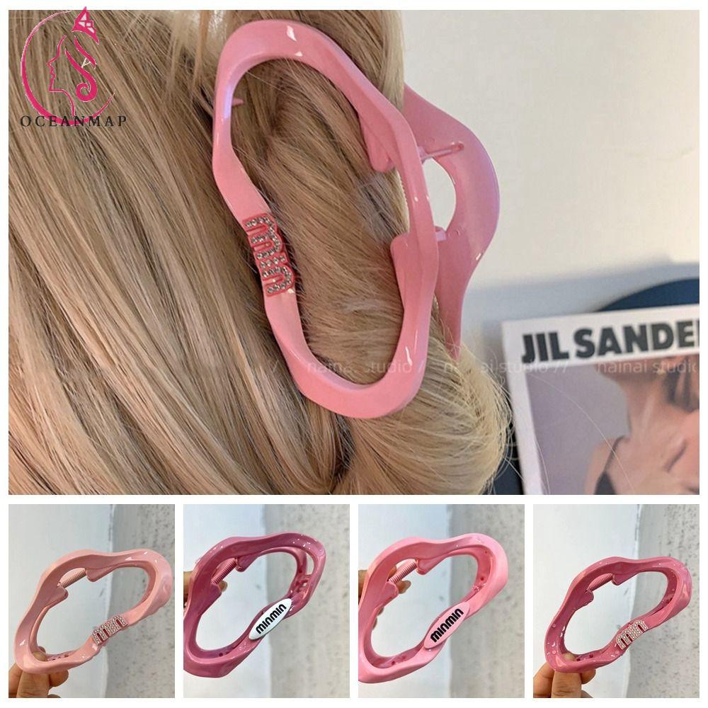 OCEANMAP Kẹp Tóc Càng Cua Acrylic In Chữ Khoét Rỗng Màu Hồng Thời Trang Cho Nữ