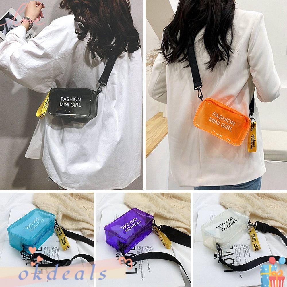 OKDEALS Túi Tote Nhỏ Đeo Vai Màu Sắc Kẹo Ngọt In Chữ Đơn Giản Xinh Xắn