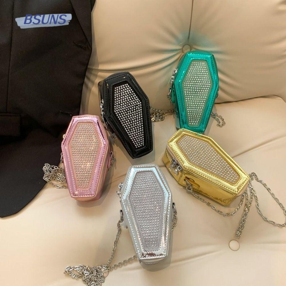 BSUNS Túi Đeo Chéo Da Pu Hình Quan Tài Đính Đá Phong Cách Gothic Cho Nữ