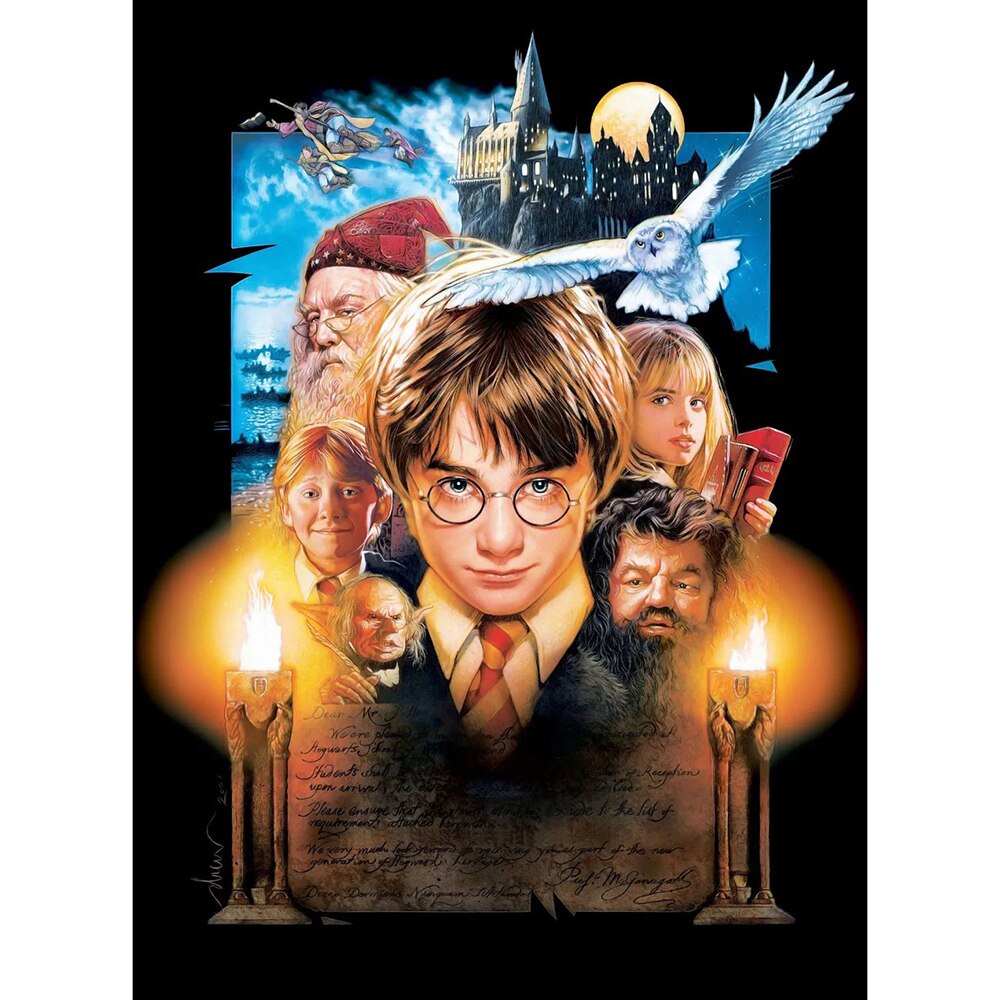 Tranh Thêu Chữ Thập Đính Đá Kim Cương Tròn 3D Hình Vẽ Harry Potter Trang Trí Nội Thất