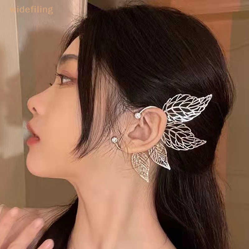 1 Bông Tai Đeo Vành Tai Hình Lá Phong Rỗng Đính Đá Zircon Thời Trang Cho Nữ