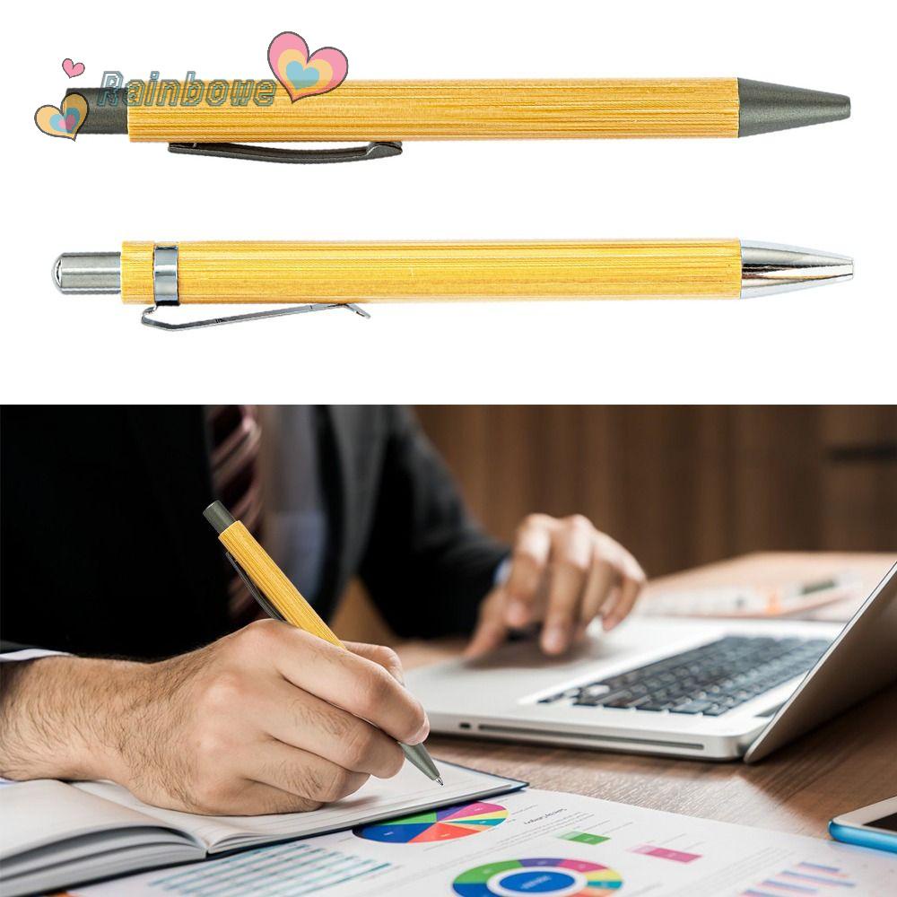 RAINBOW Set 10 Bút Bi Mực Đen Bằng Tre Sáng Tạo