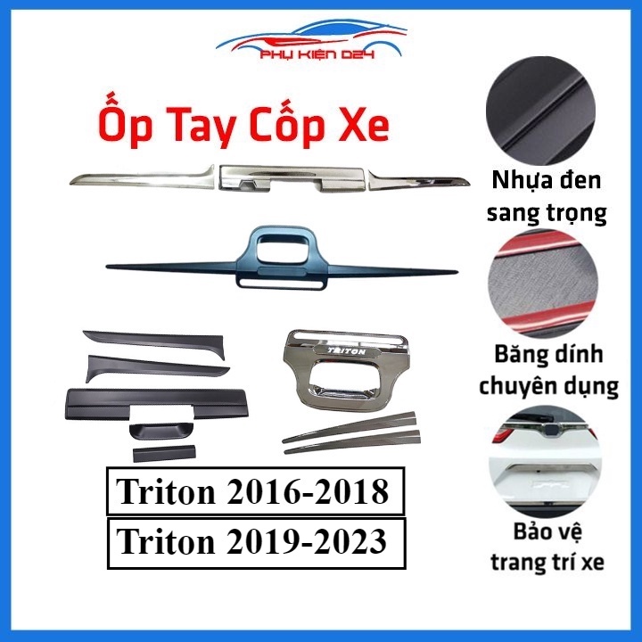 Ốp tay mở cốp mạ Triton 2019-2020-2021-2022-2023, 2016-2017-2018 hai màu đen, mạ crom trang trí xe chống va đập hiệu quả