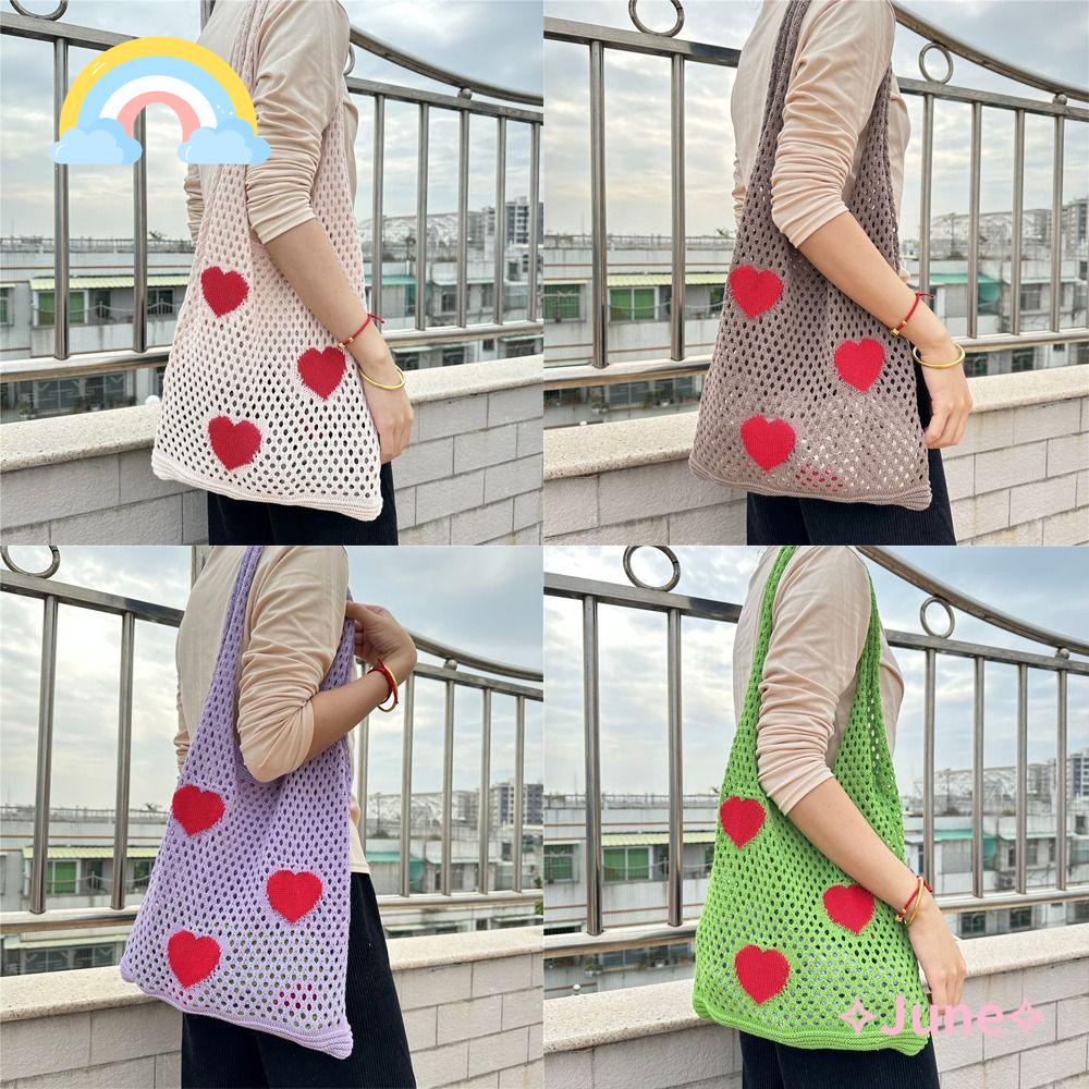 JUNE Túi Xách Đan Len Đeo Vai Dung Tích Lớn Thời Trang Cho Nữ