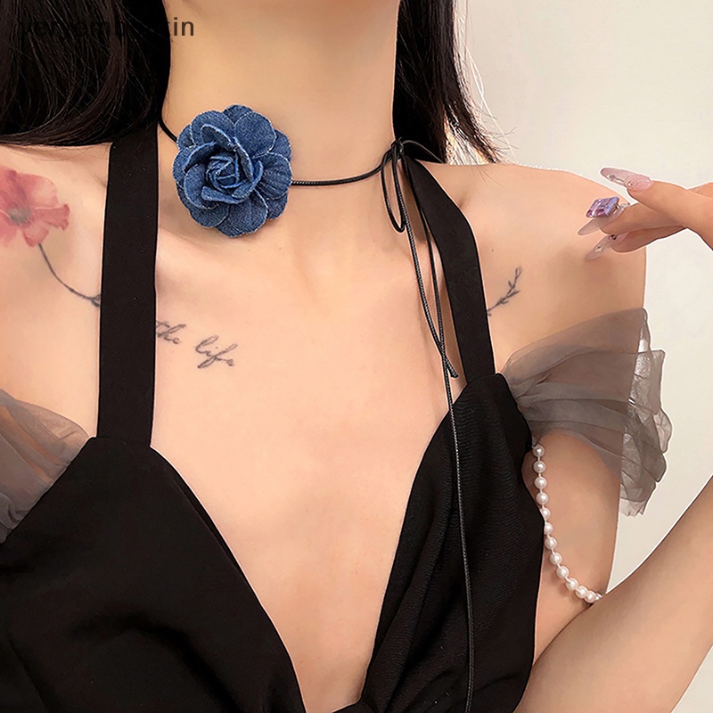1 Vòng Cổ Choker Jean Xanh Dương Nhiều Lớp Mặt Hoa Cho Nữ Mặc Trong Ngày Cưới