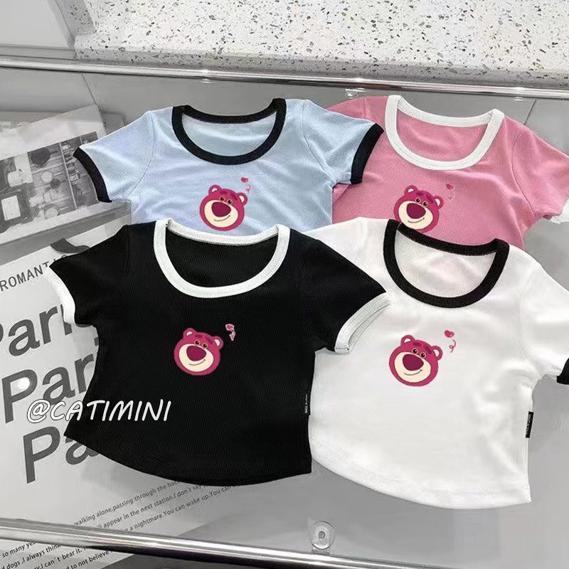 CATIMINI Áo Thun In Hình Gấu Và Dâu Tây Màu Tương Phản Thời Trang Cho Bé Gái