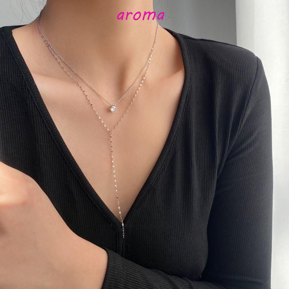 AROMA Vòng Cổ Choker Hai Lớp Đính Đá Hình Chữ Y Lấp Lánh Phong Cách Cổ Điển Cá Tính Dành Cho Nữ