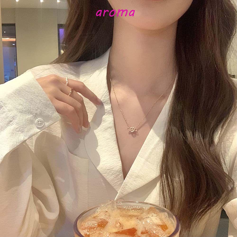 AROMA Vòng cổ Mặt Hình Trái Tim Đính Đá Thời Trang Cho Nữ