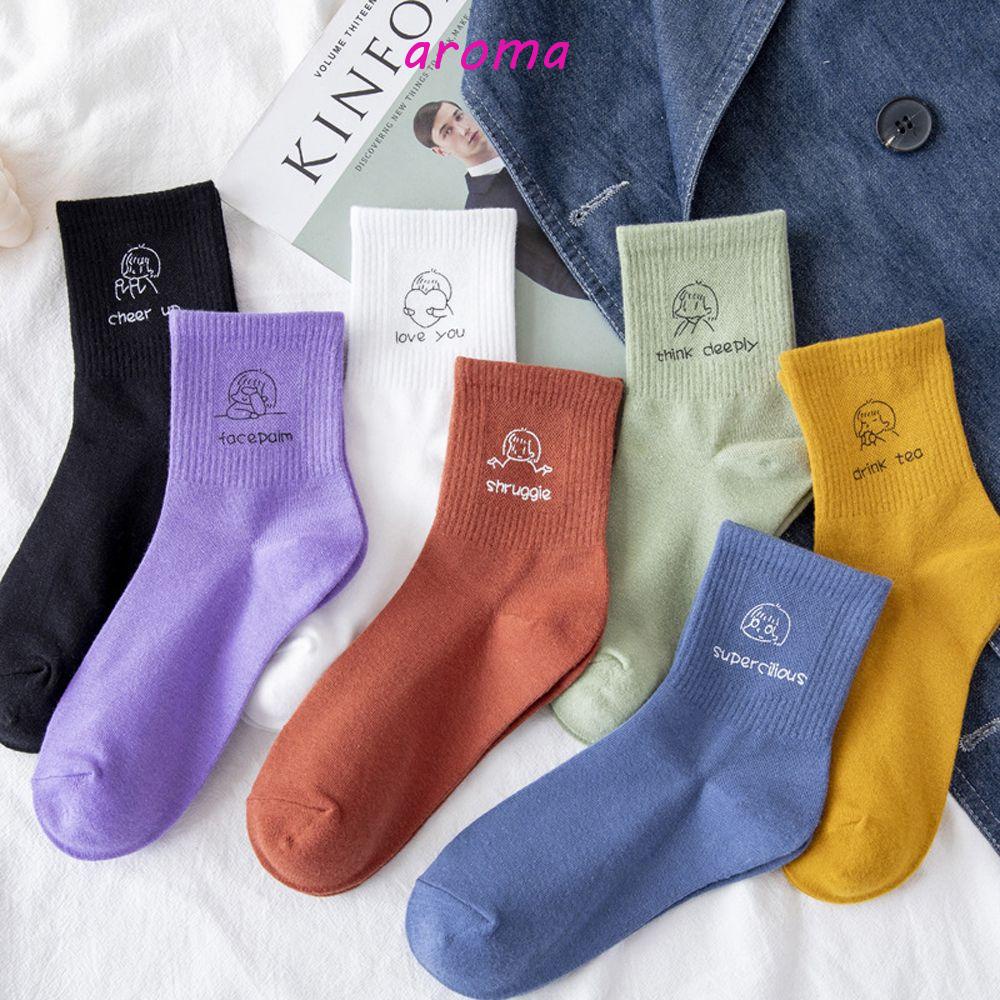 AROMA Vớ Cotton Màu Sắc Đơn Giản Phong Cách Harajuku Nhật Bản Cho Nữ
